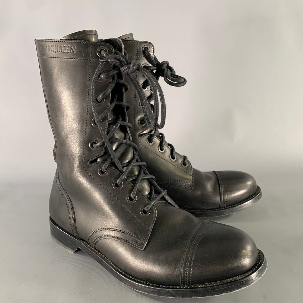 ALEXANDER MCQUEEN Size 9.5 Black Leather Lace Up Boots